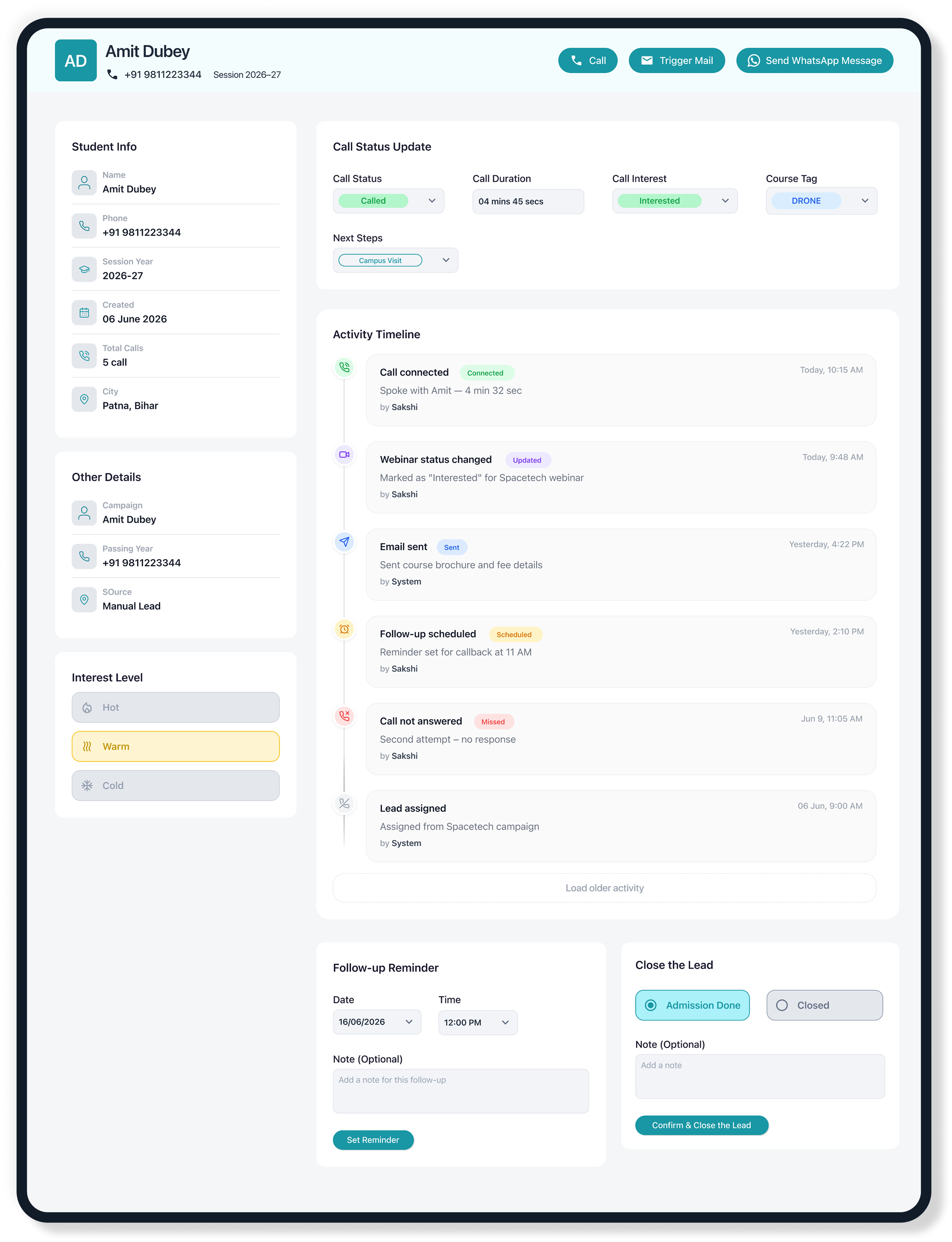 The Lead Detail Page - Comprehensive Lead Management Showcase